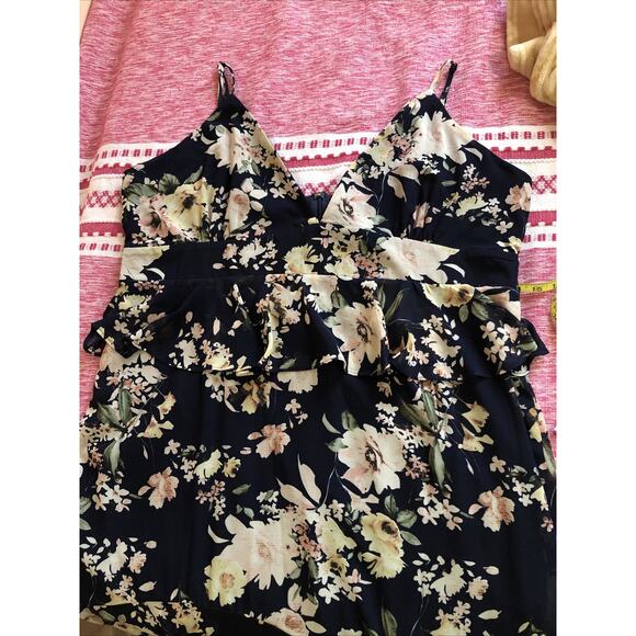 NWT Boohoo Sleeveless Tiered Dress Size 20 Navy Blue Peplum Floral Cottage - Picture 6 of 12